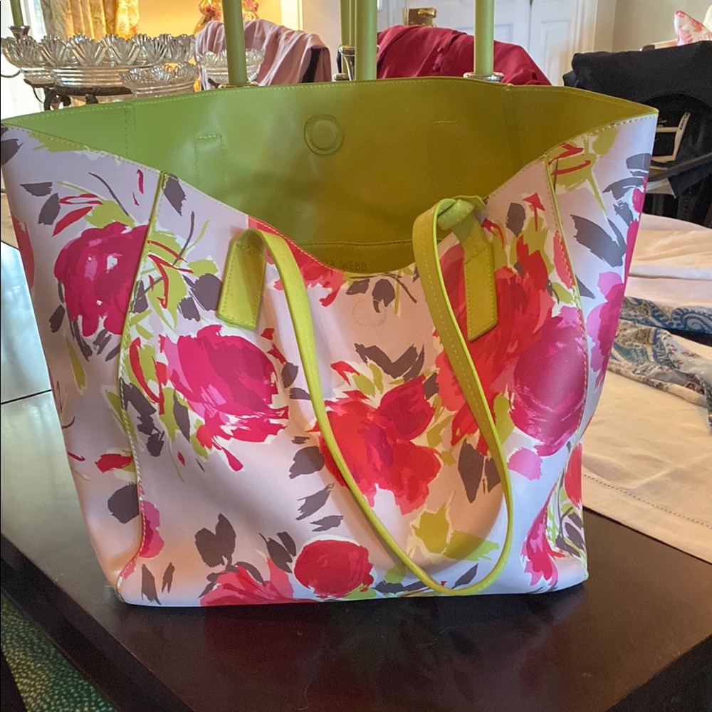 Floral Tote Bag with Green Accents